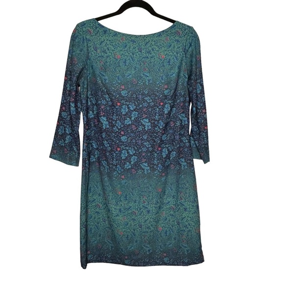 Marchesa Voyage Teal Floral Degrade Shift Dress Sz 8